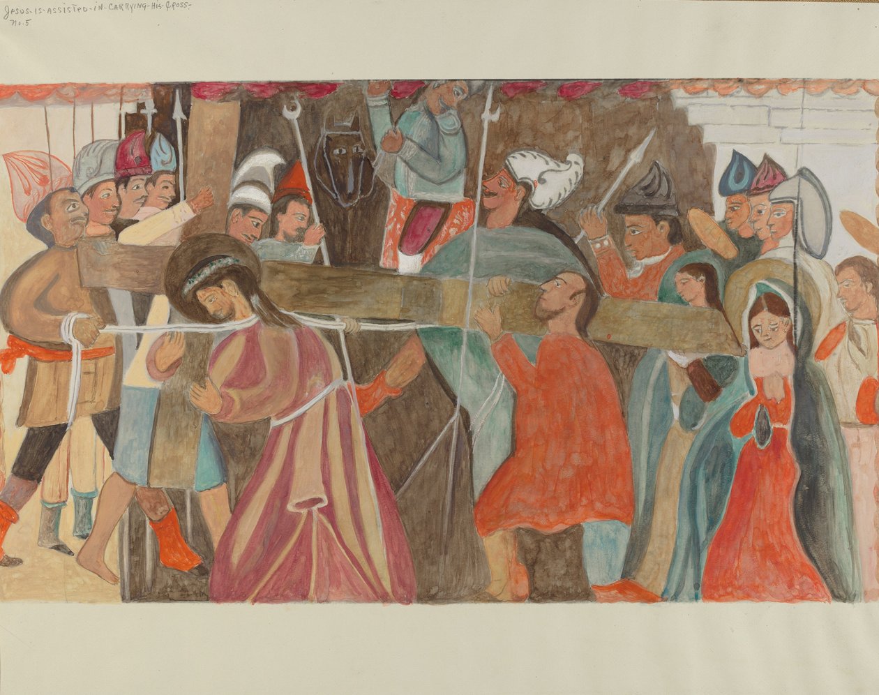 Estação da Cruz No. 5: Jesus é Assistido no Carregamento da Sua Cruz, c. 1936. de William Herbert