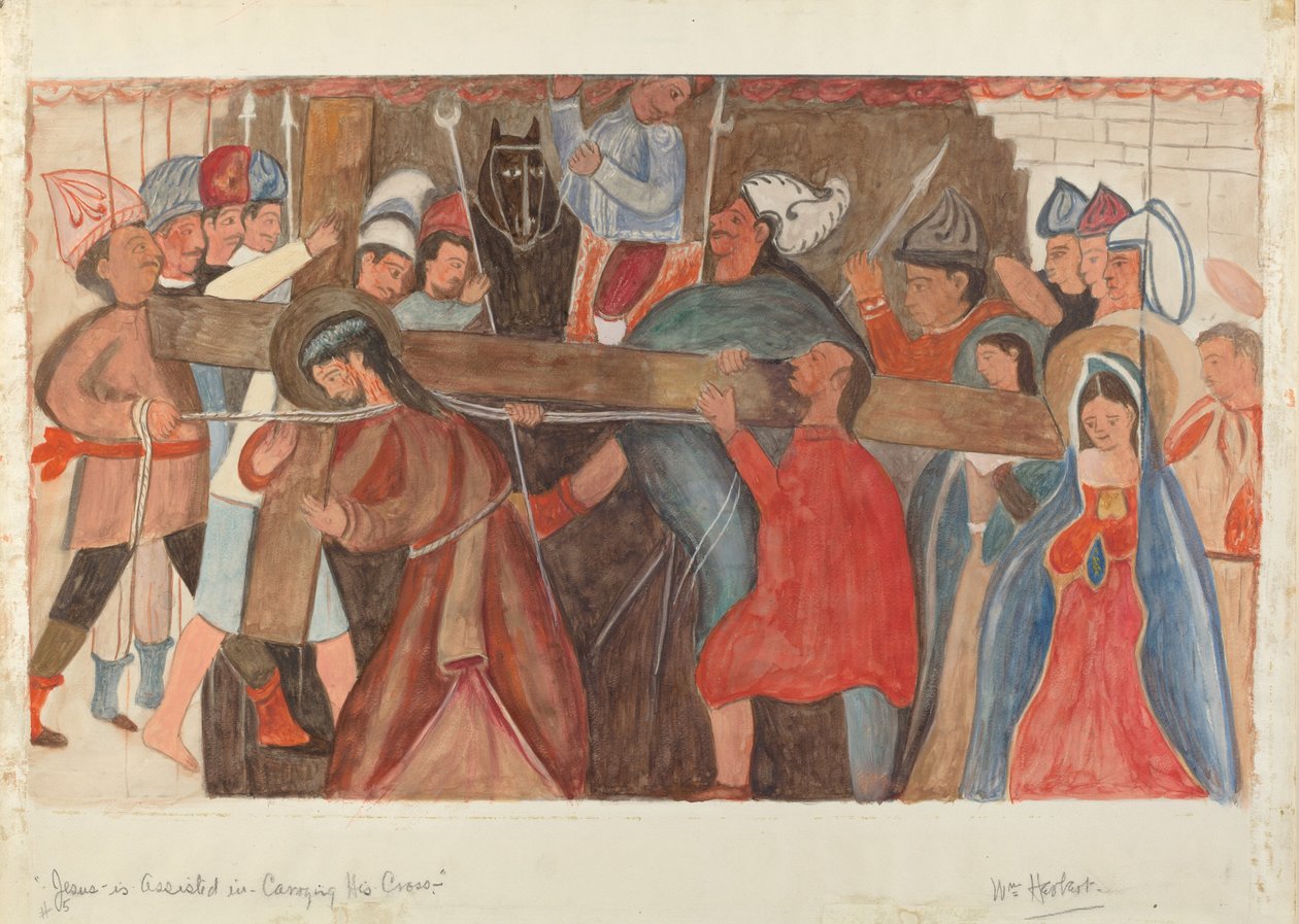 Estação da Cruz No. 5: Jesus é Assistido no Carregamento da Sua Cruz, c. 1936. de William Herbert