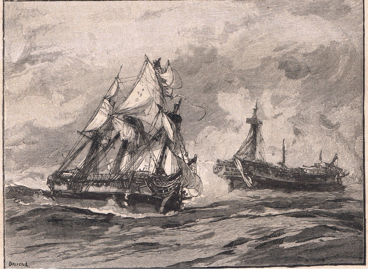 Arethusa e a Belle Poule em 1778 de William Heysham Overend