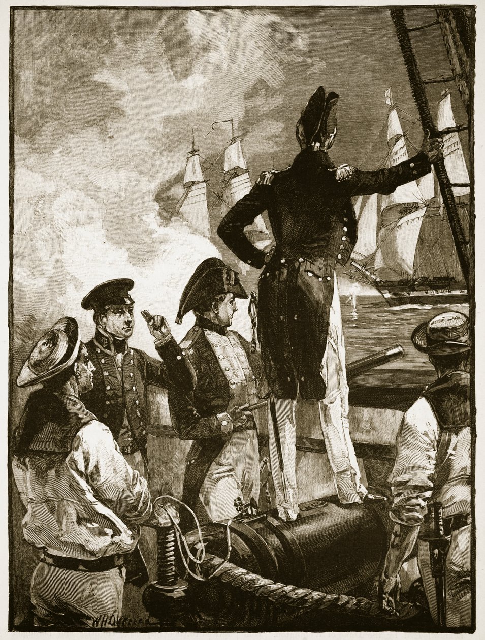Capitão Walpole interceptando os navios do duque de Saldanha, ilustração da &39;História Ilustrada de Cassell na Inglaterra&39; (foto sépia) de William Heysham Overend