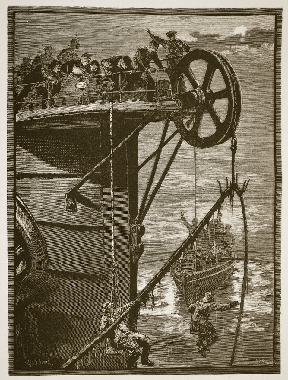 Ciência moderna: Pegando um cabo telegráfico no mar, gravado por WJ Palmer de William Heysham Overend