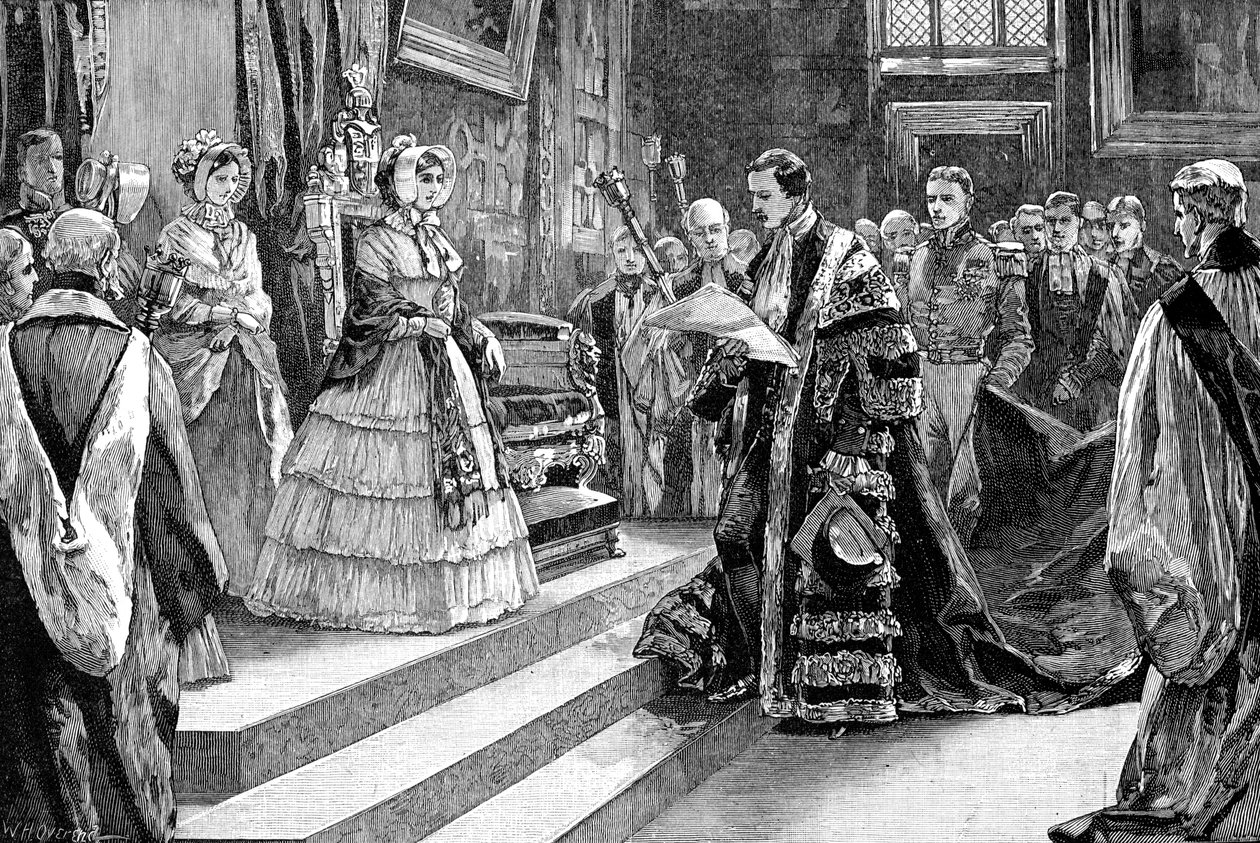 Apresentação à rainha, c1850s, 1900 de William Heysham Overend