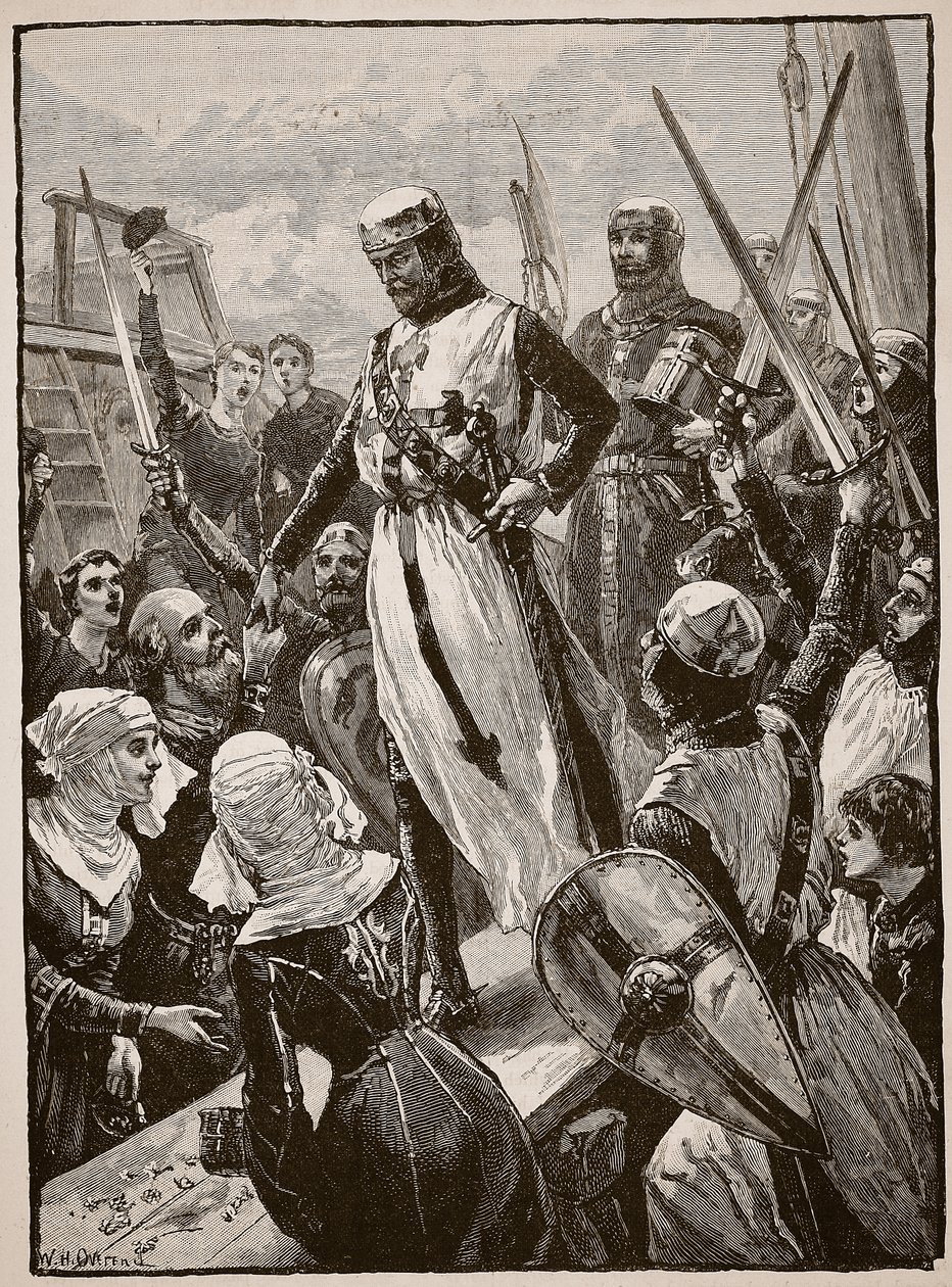 Recepção de Richard em seu retorno do continente, ilustração de &39;História Ilustrada de Cassell da Inglaterra&39; (foto sépia) de William Heysham Overend