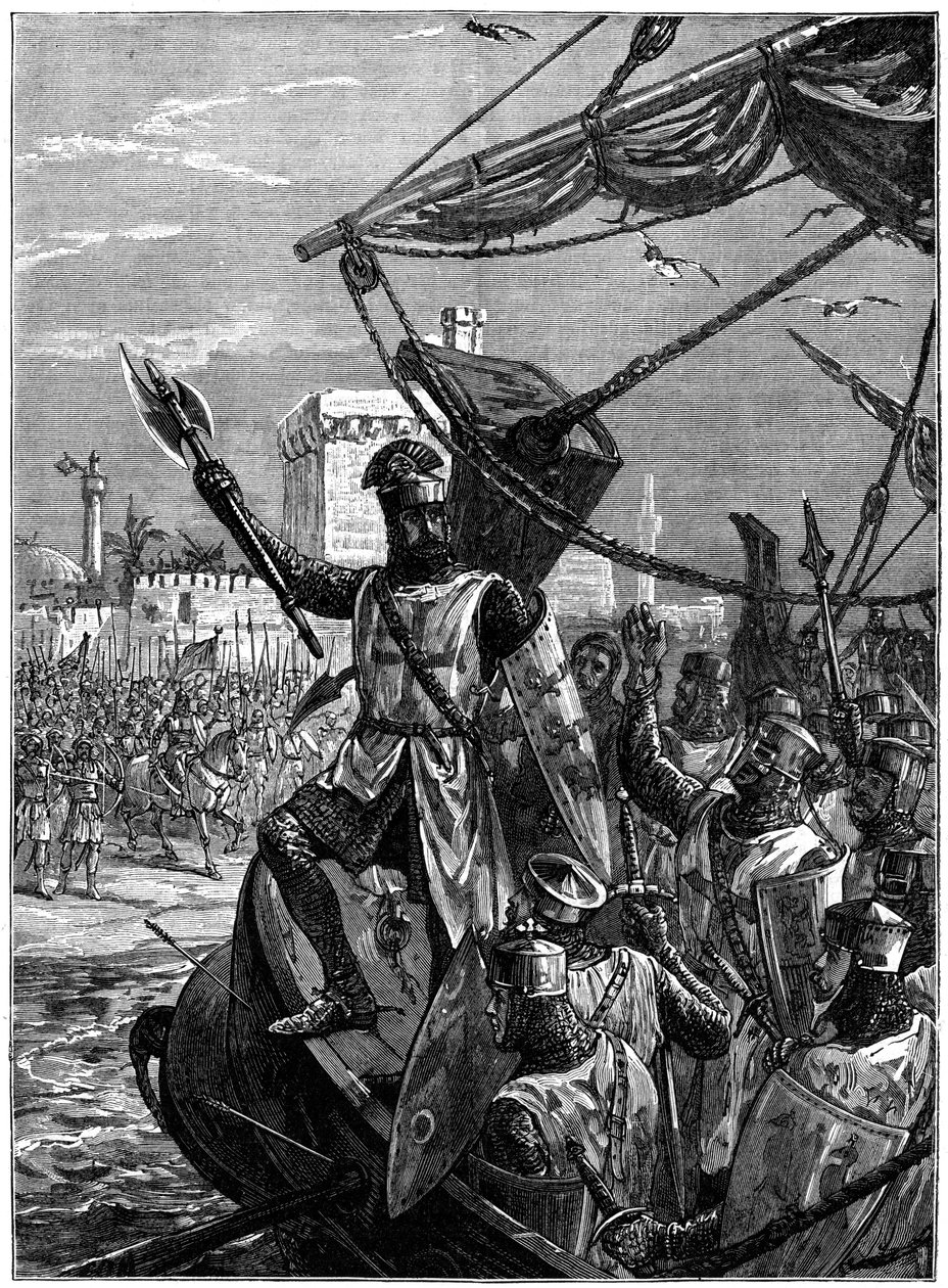 Richard I, desembarque de Coeur de Lion em Jaffa Joppa, setembro de 1191, c1880. de William Heysham Overend