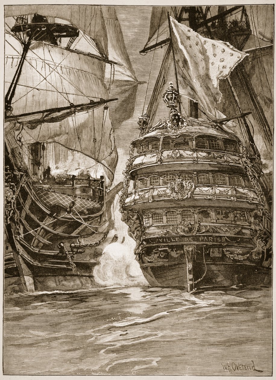 O ataque à "Ville de Paris", 1782, ilustração de "História Ilustrada de Cassell da Inglaterra" (foto sépia) de William Heysham Overend