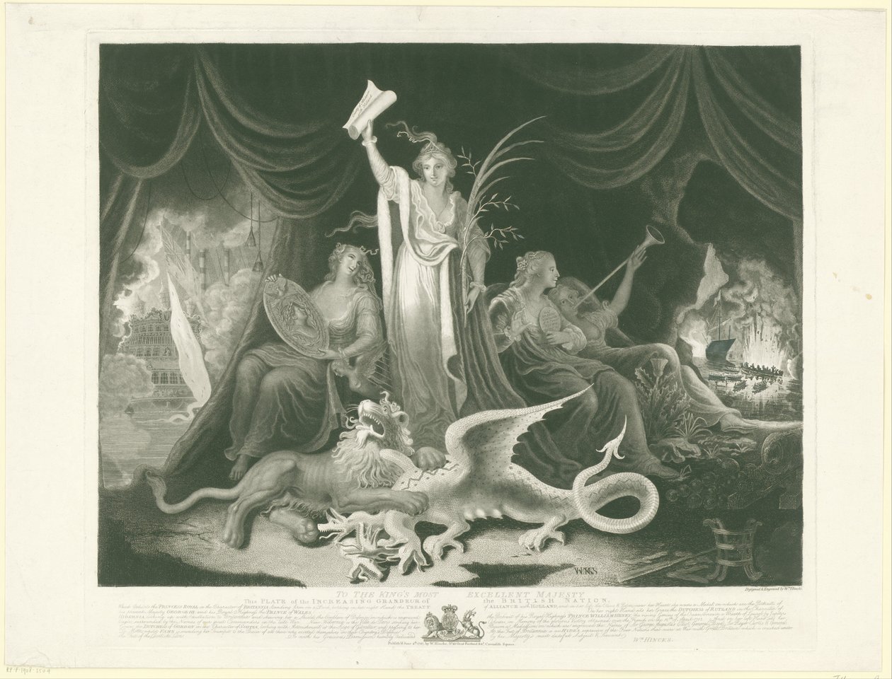Alegoria do poder da Grã-Bretanha, 1787
A Grandeza crescente da Nação Britânica (título sobre o objecto) de William Hincks