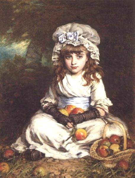 Uma Menina em Boné da Máfia com um Cesto de Maçãs de William Hippon Gadsby