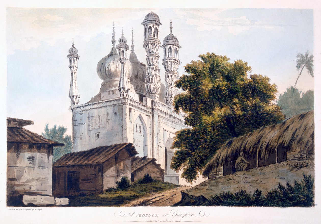 Uma mesquita em Gazipoor, 1787 (aquatinta) (ver também 179847) de William Hodges