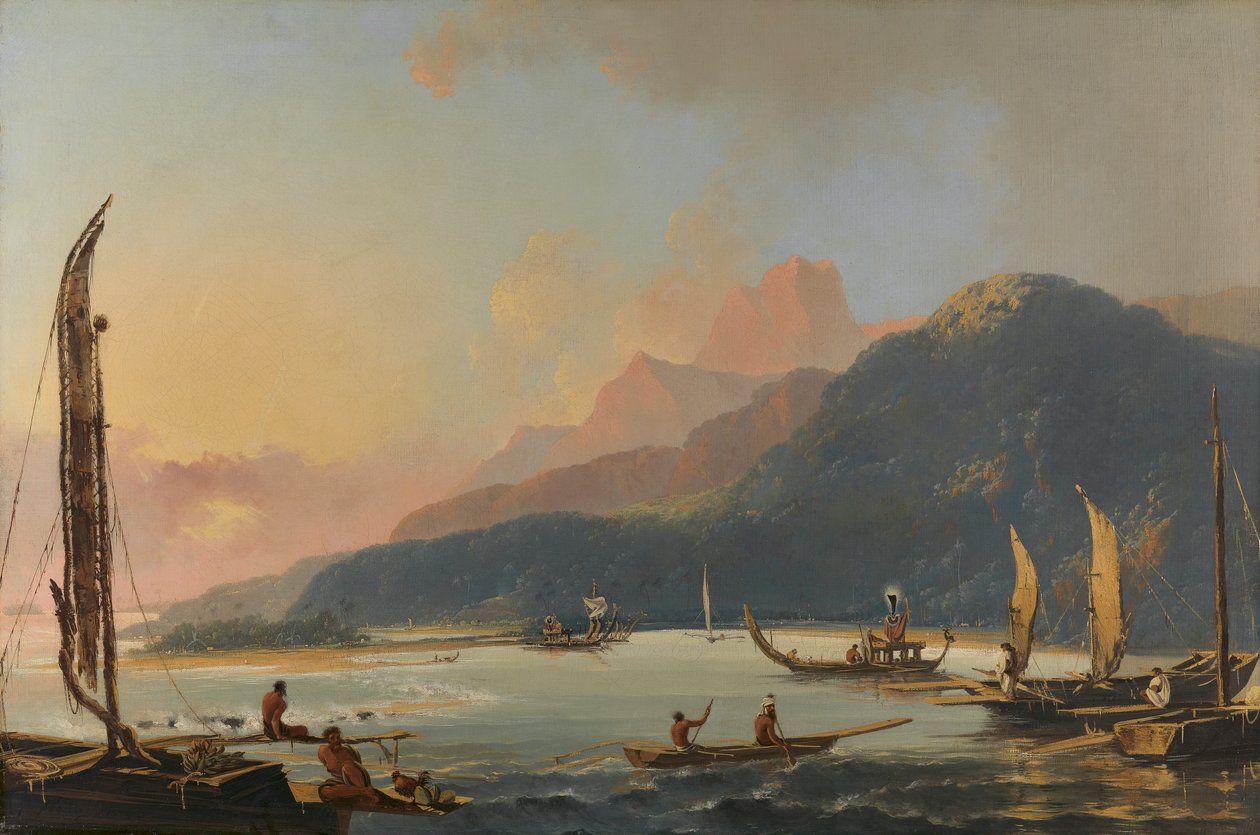 Uma Vista da Baía de Matavai na Ilha de Otaheite [Tahiti] de William Hodges