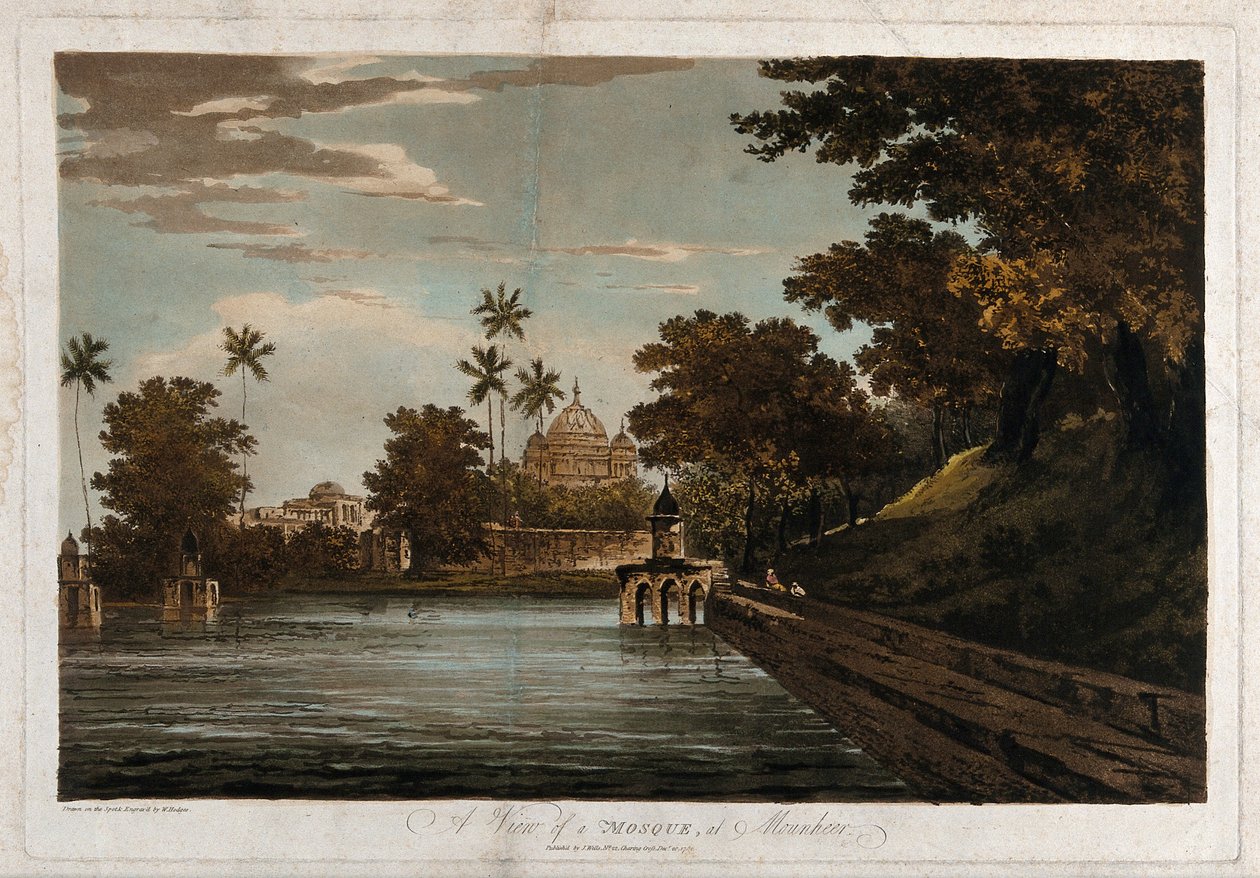 Vista de uma mesquita, em Mounheer de William Hodges