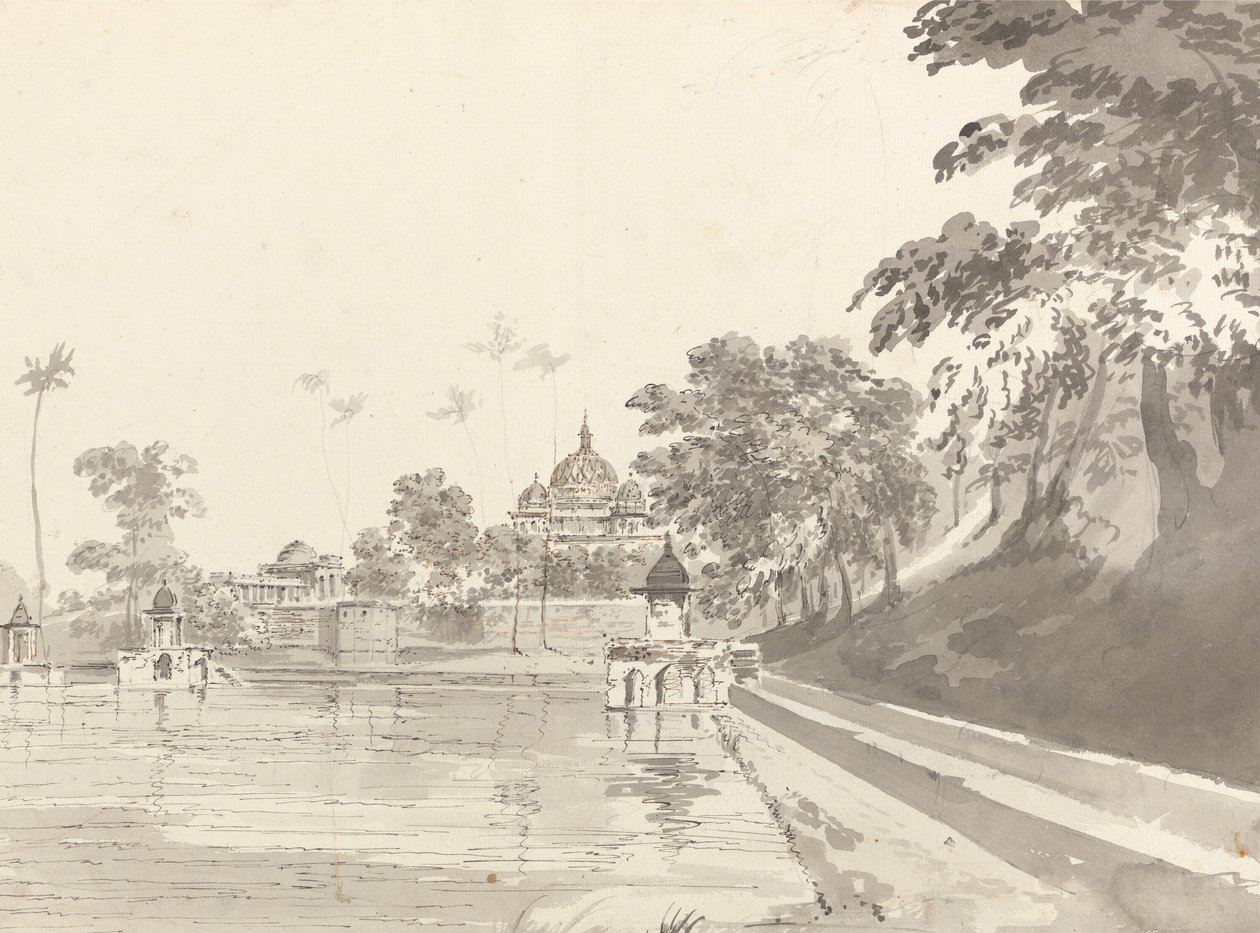 Vista de uma mesquita em Mounheer [Maner] de William Hodges