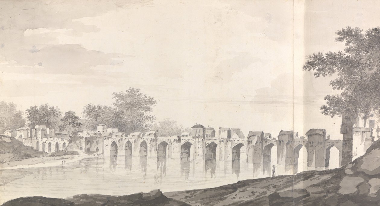 Vista da ponte em Jaunpur sobre o rio Gomti de William Hodges