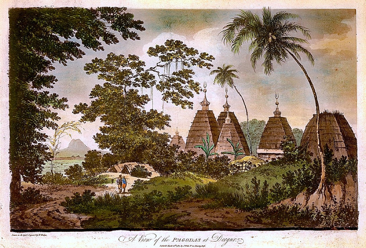 Uma vista dos pagodes em Deogar de William Hodges