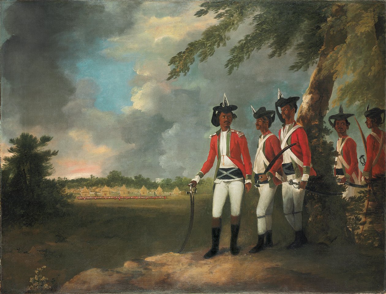 Acampamento de mil homens formado por Augustus Cleveland a cinco quilômetros de Bhagalpur, com sua mansão ao longe de William Hodges