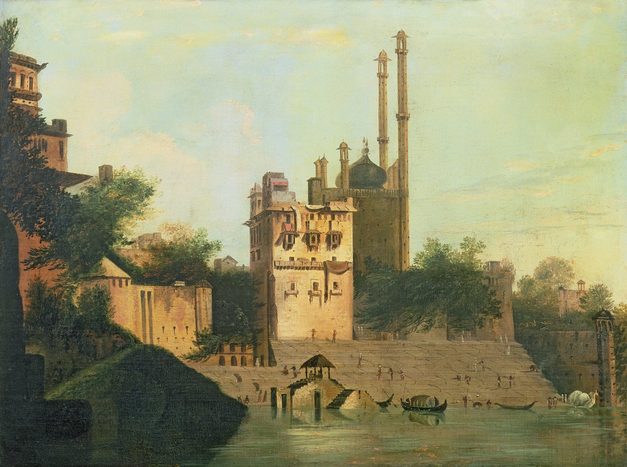 Foster 94 (88) Mesquita de Aurangzeb no Rio Ganges, Palácio de Raja Abal, Benares de William Hodges