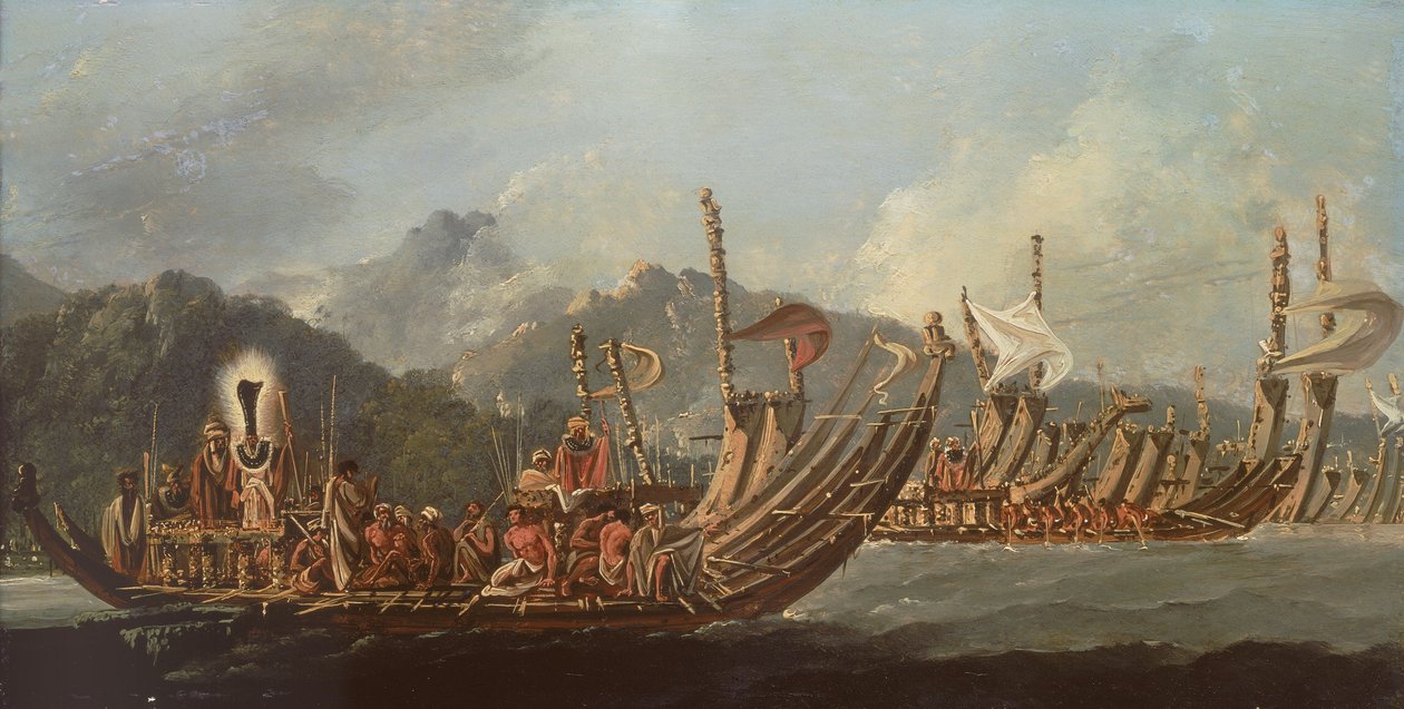 Revisão das galés de guerra no Tahiti de William Hodges