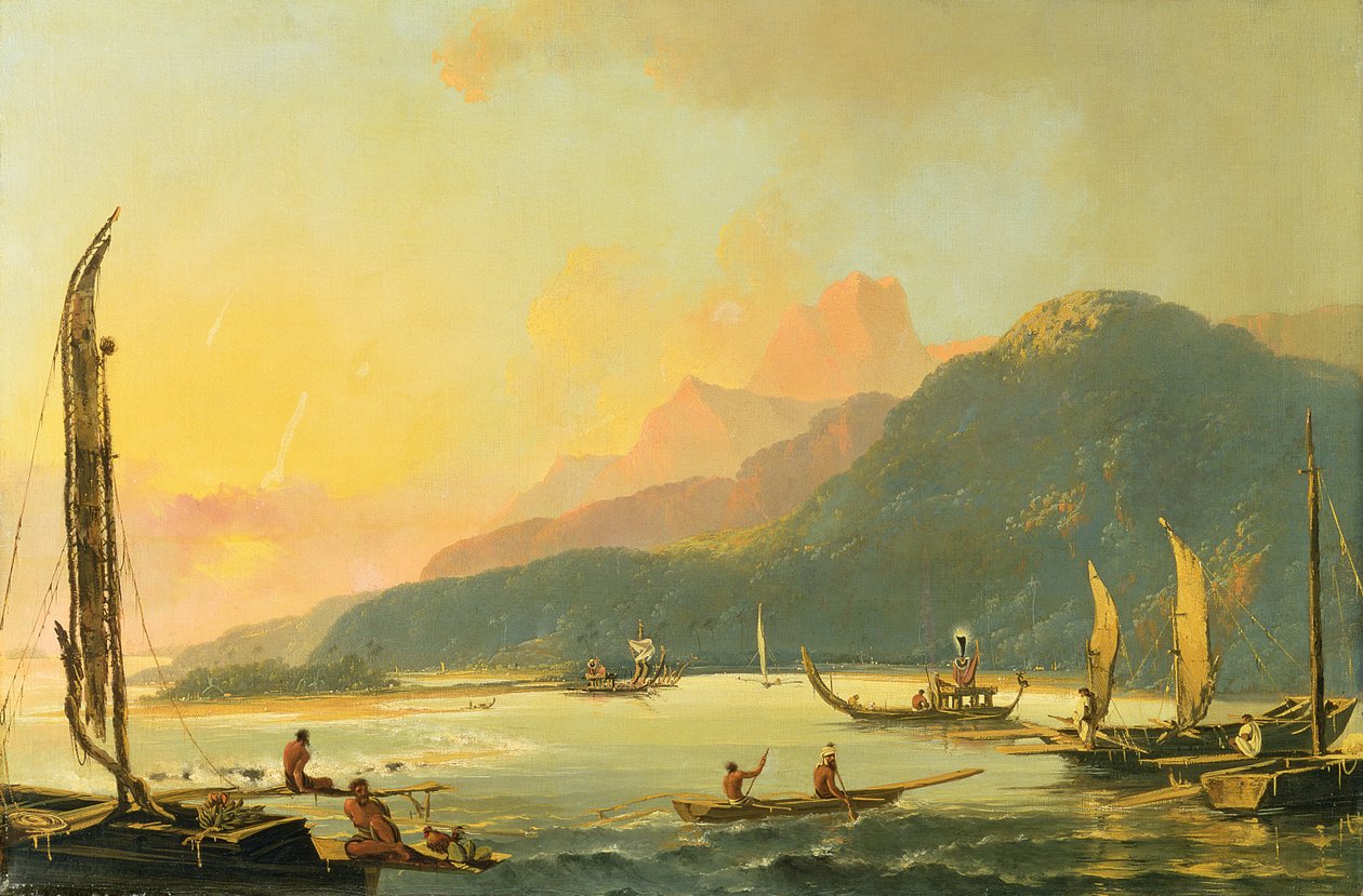 Galés de guerra do Taiti na Baía de Matavai, Taiti de William Hodges