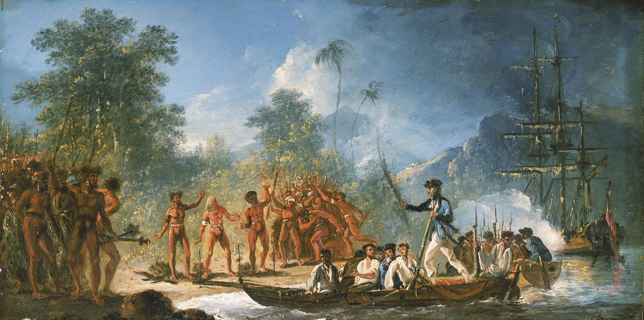 O desembarque em Tanna (Tana), uma das Novas Hébridas de William Hodges