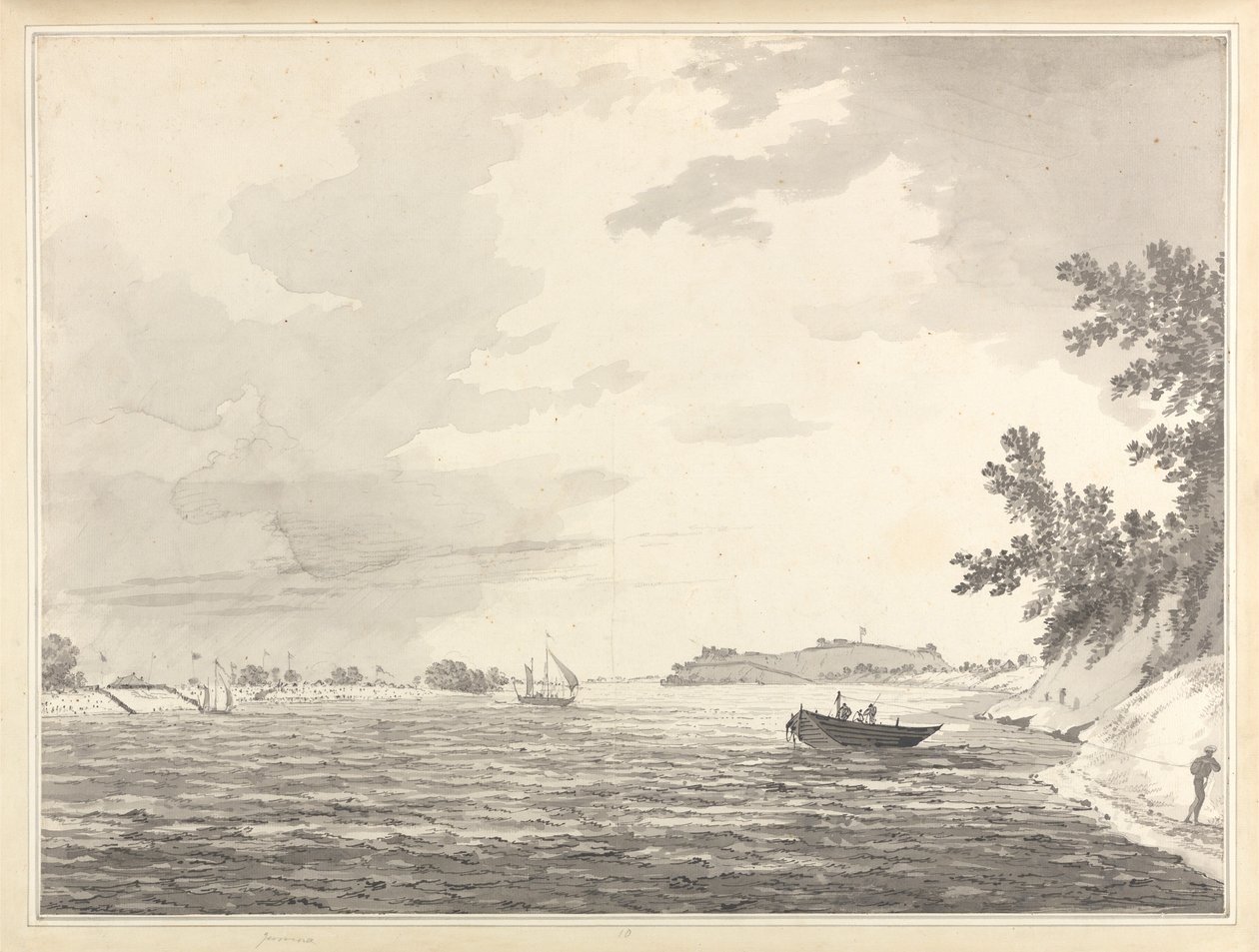 Vista de um acampamento militar com Chunargarh ao longe de William Hodges