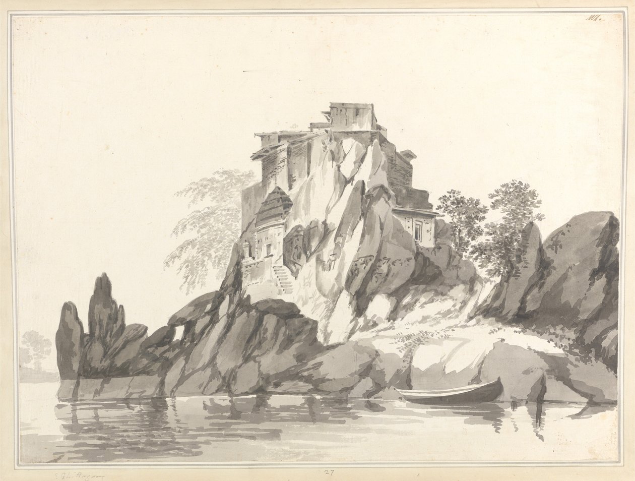 Vista da ilha de Jangerah [Jahangira] no Ganges, em frente de Sultanganj de William Hodges