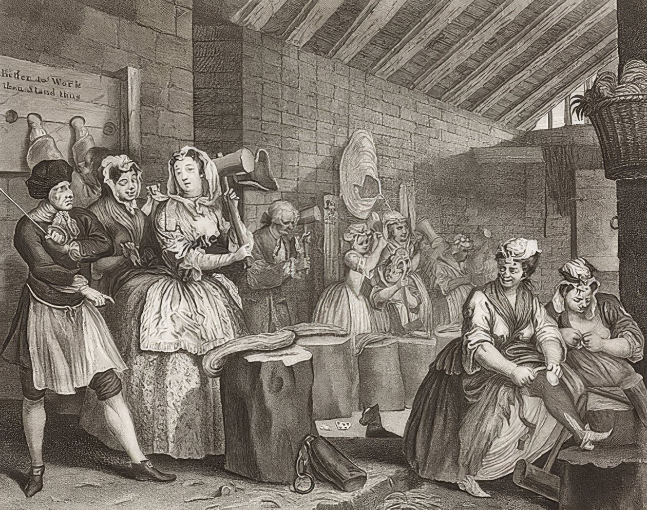 O progresso de uma prostituta - O caminho de uma prostituta, Folha 4: Im Zuchthaus. 1732 de William Hogarth