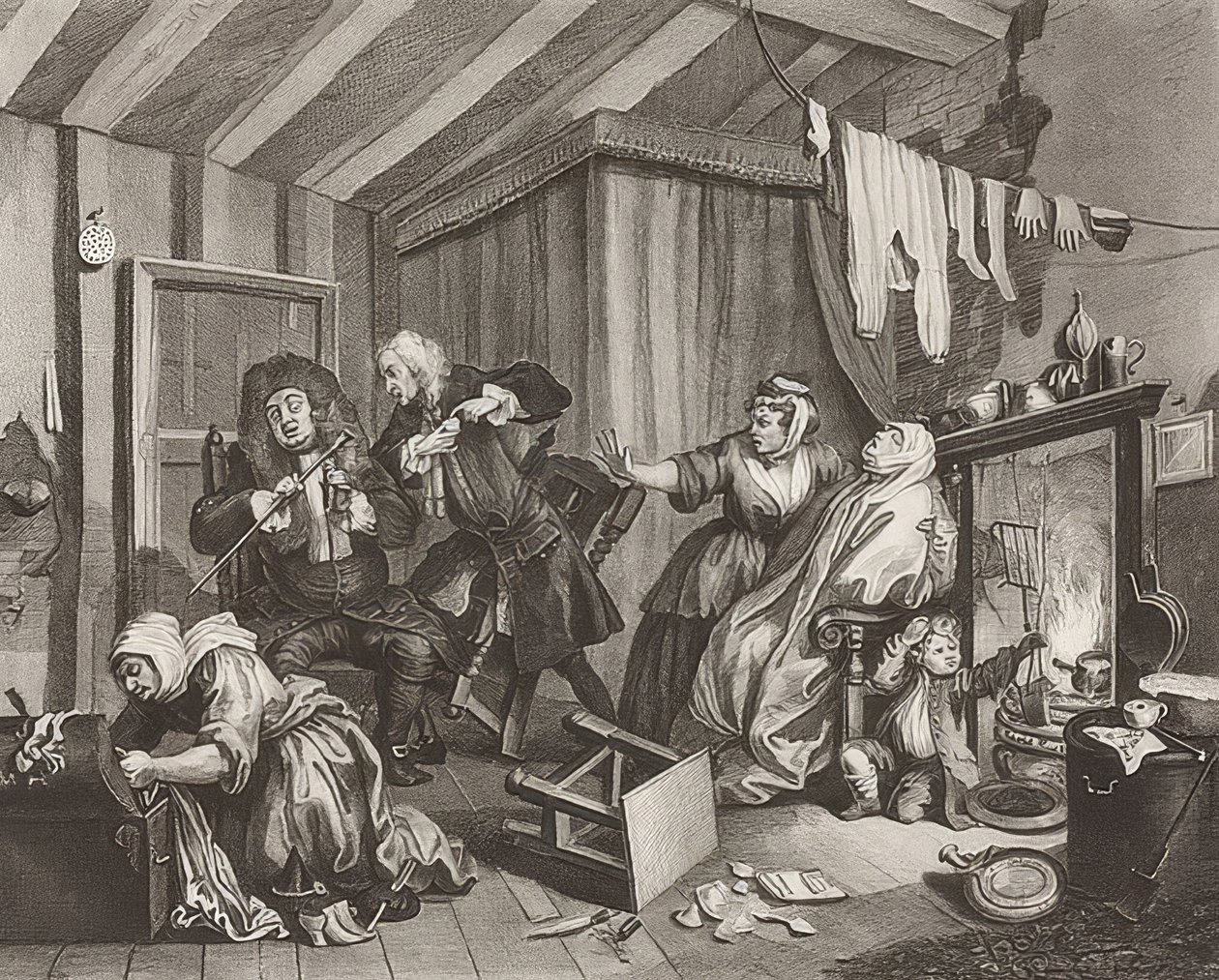 Progresso de uma prostituta. Folha 5: Morte. 1732 de William Hogarth