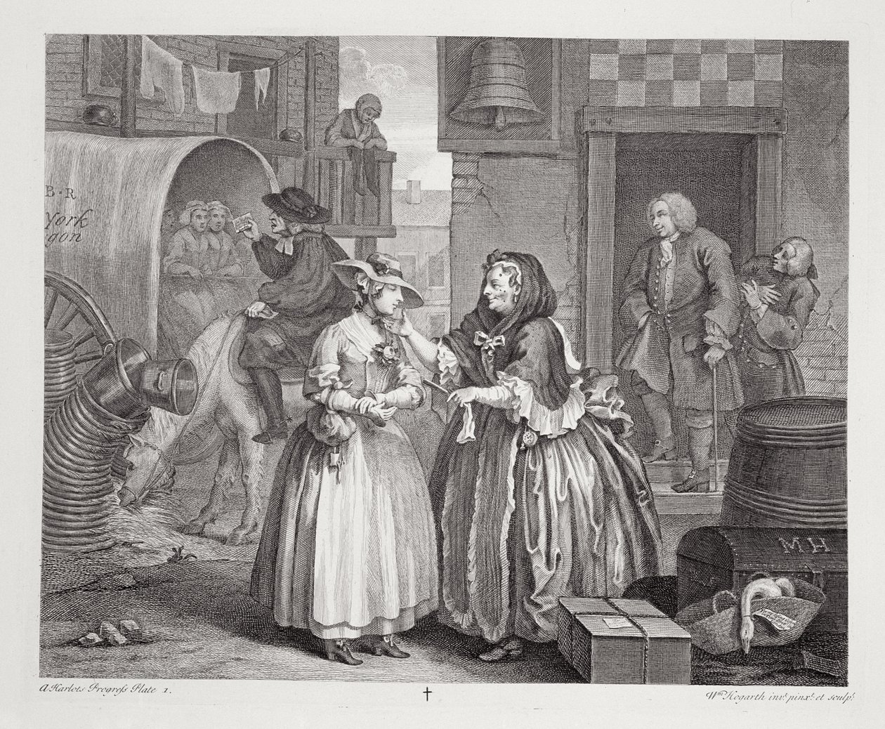 Progresso de uma prostituta, prato I, das "Obras originais e genuínas de William Hogarth", publicado em Londres, 1820-22 de William Hogarth