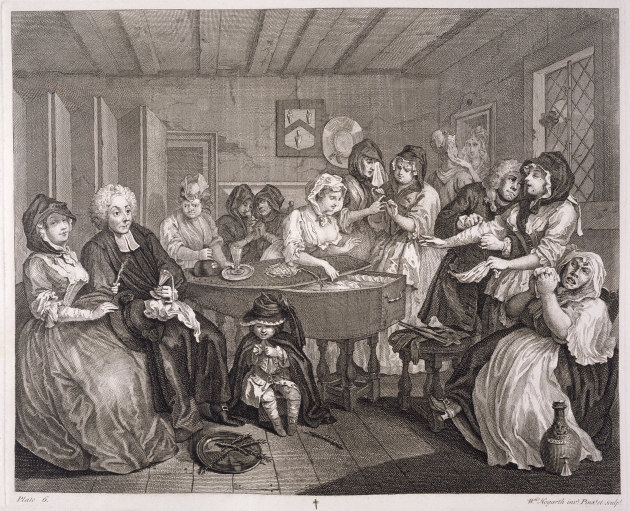 Progresso de uma prostituta, placa VI, de "As obras originais e genuínas de William Hogarth", publicado em Londres, 1820-22 de William Hogarth