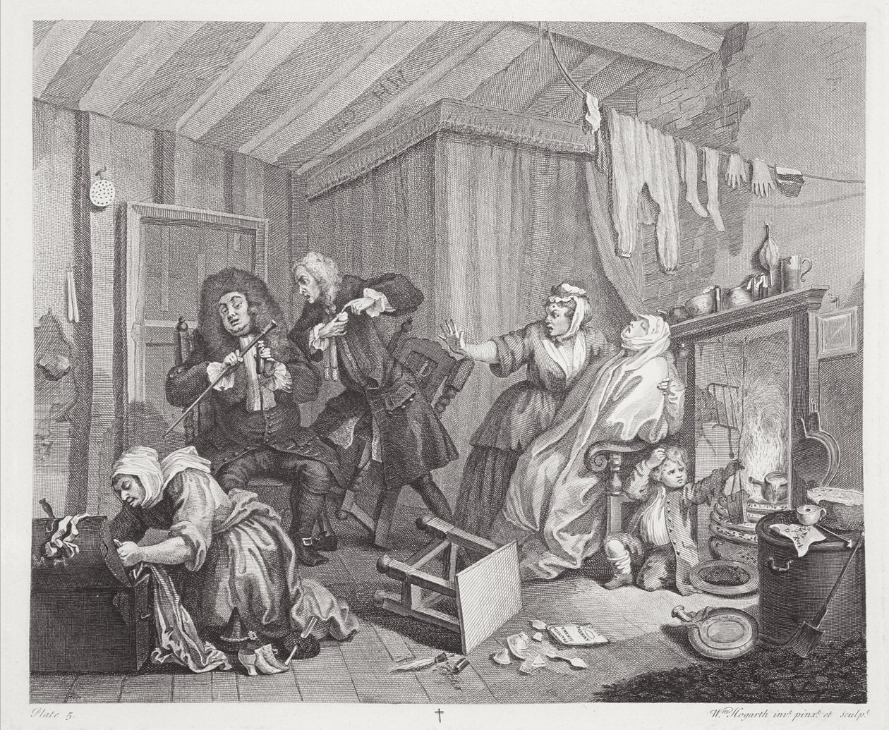 Progresso de uma prostituta, placa V, de &39;As obras originais e genuínas de William Hogarth&39;, publicado em Londres, 1820-22 de William Hogarth