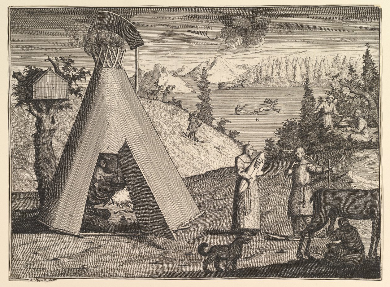Uma cabana na Lapônia Aubry de La Mottrayes Viaja pela Europa, Ásia e parte da ..., 1723-24. de William Hogarth