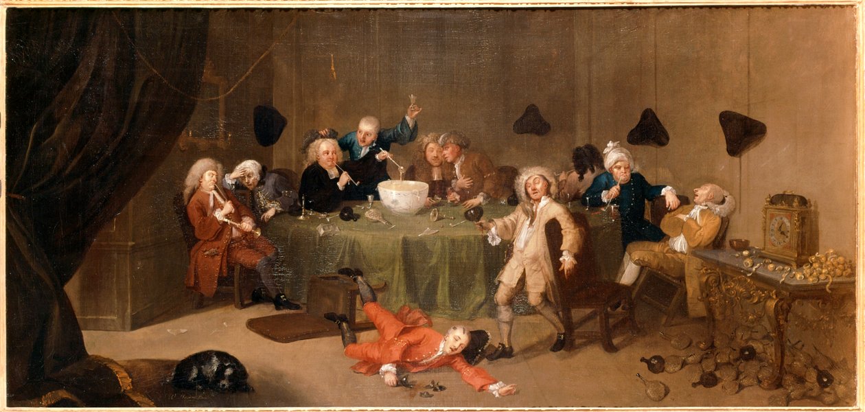 Uma conversa moderna à meia-noite ... (óleo sobre tela) de William Hogarth