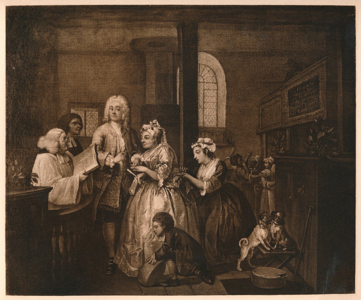 A Rakes Progress - 5: Ele se casa, 1733. de William Hogarth
