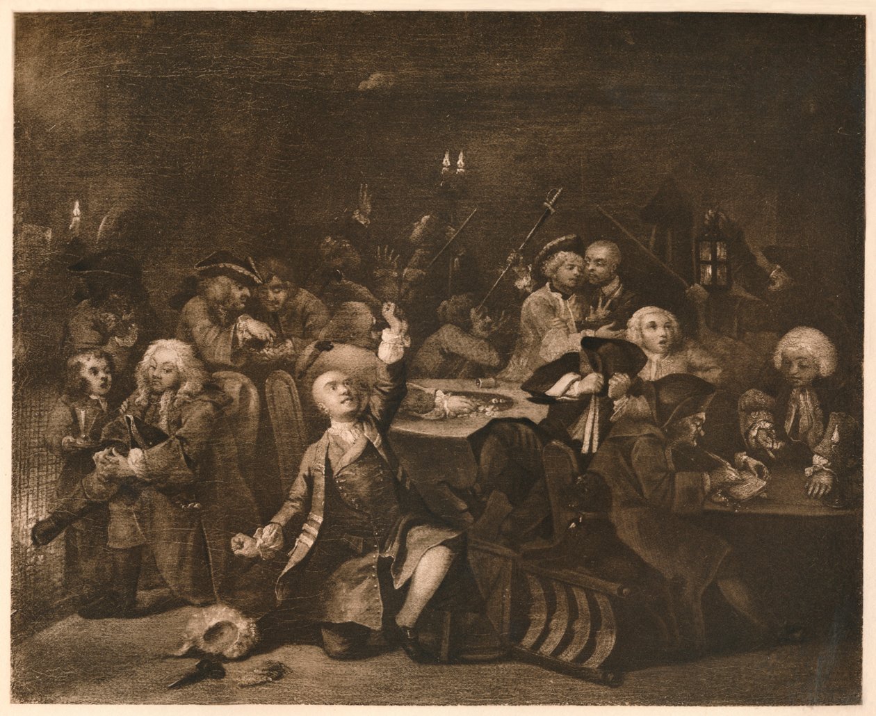 A Rakes Progress - 6: The Gaming House, 1733. de William Hogarth