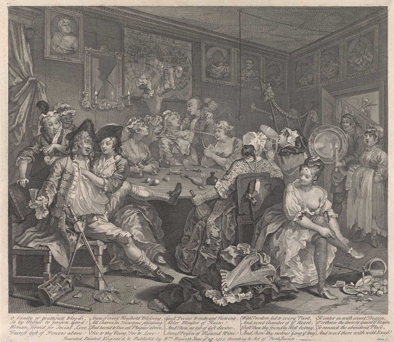 A carreira de um libertino, prancha 3: Ele entrega-se à devassidão de William Hogarth