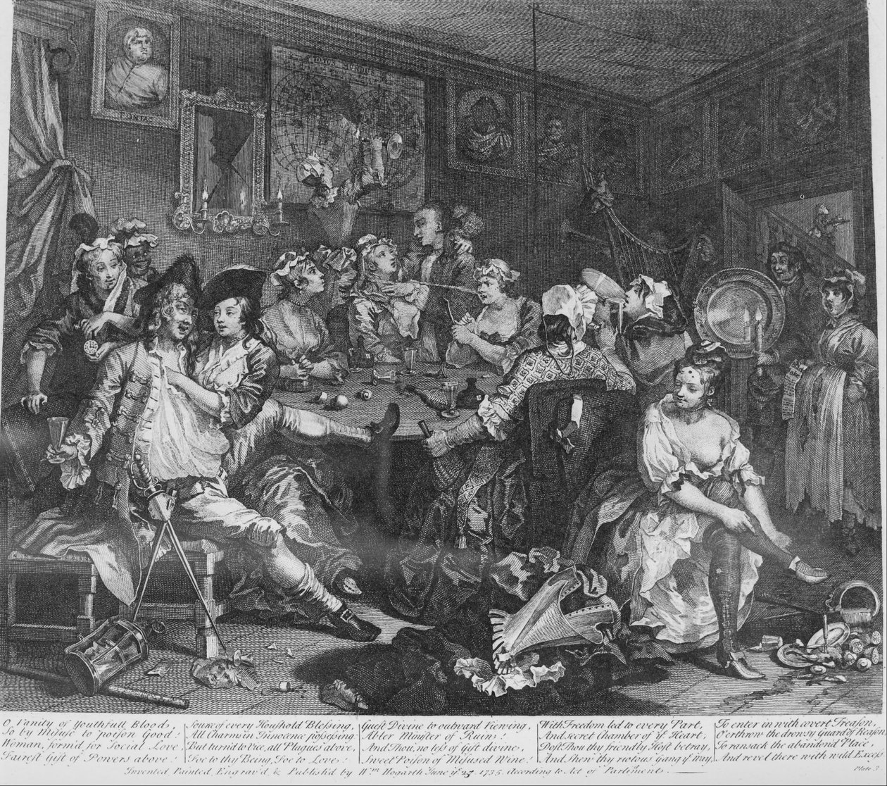 A Rake&39;s Progress, Plate 3, The Tavern Scene de William Hogarth
