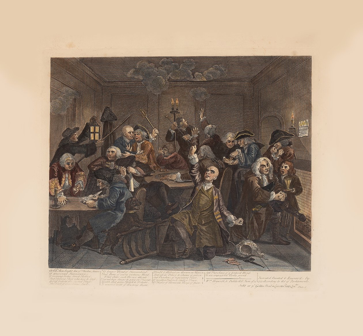 O progresso de um ancinho, placa 6: cena em uma casa de jogos, ca 1735. de William Hogarth