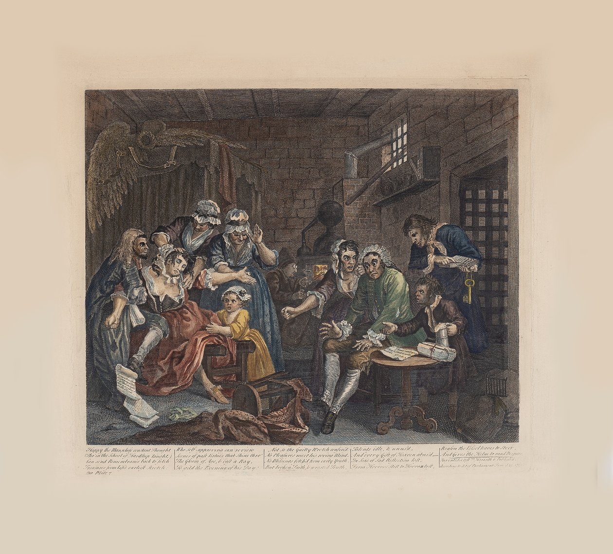 O progresso de um ancinho, placa 7: A cena da prisão, ca 1735. de William Hogarth
