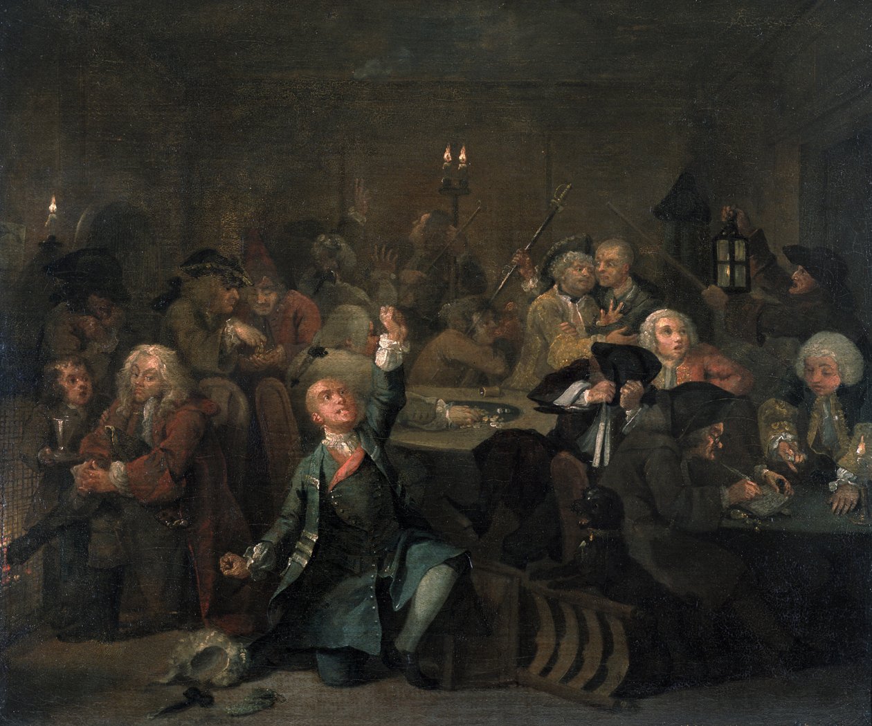Progresso do Ancinho VI: O Rake em uma Casa de Jogos, 1733 de William Hogarth