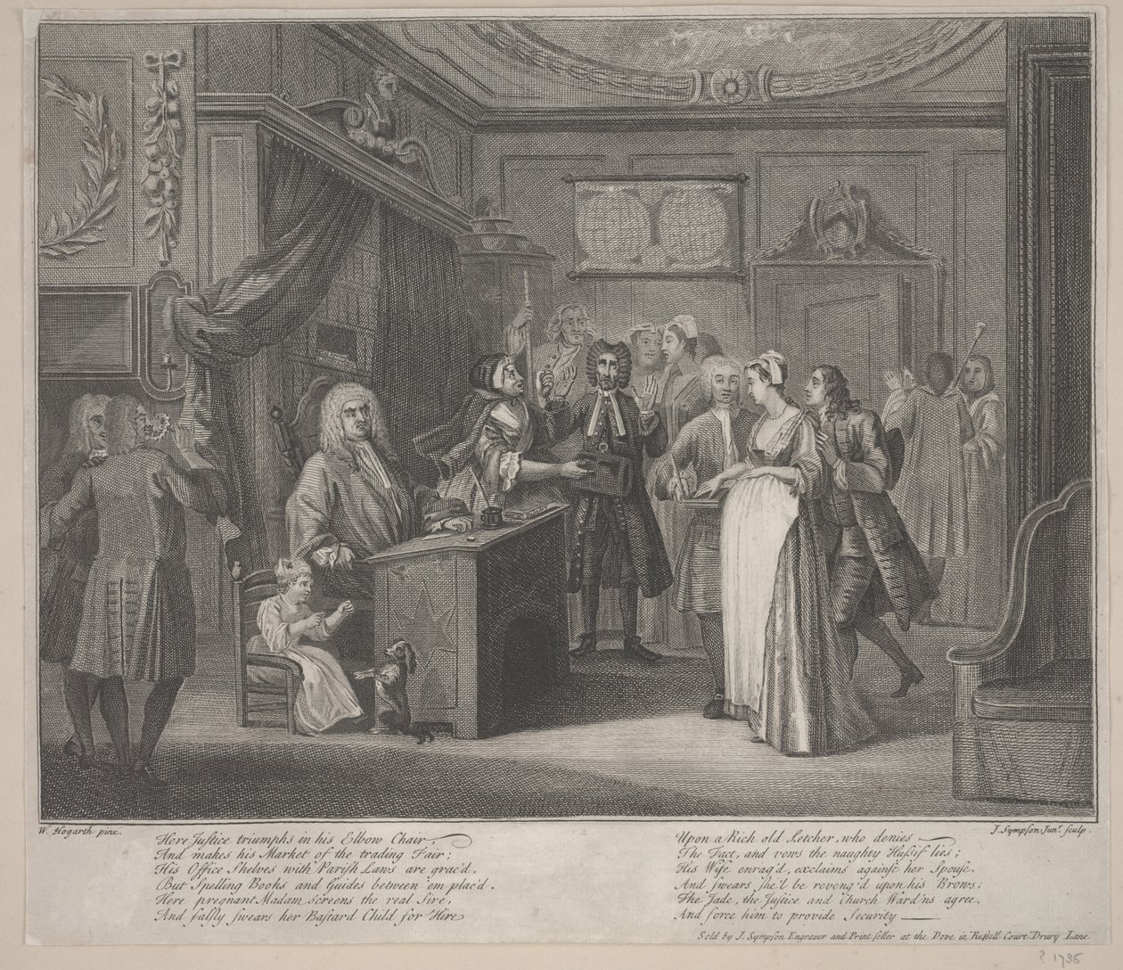 Uma mulher jurando uma criança a um cidadão grave, c.1730-35 (gravura) de William Hogarth