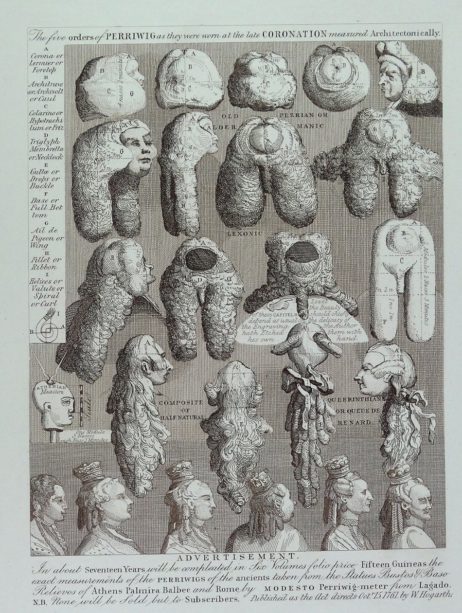 Anúncio para perucas de William Hogarth