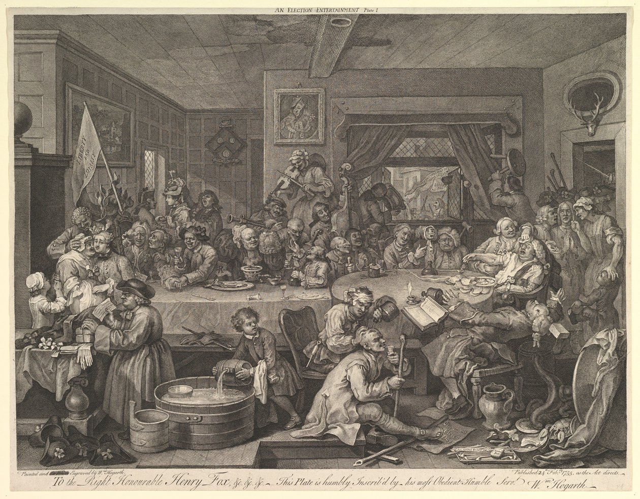 Um entretenimento eleitoral, Placa I: Quatro impressões de uma eleição, fevereiro de 1755. de William Hogarth