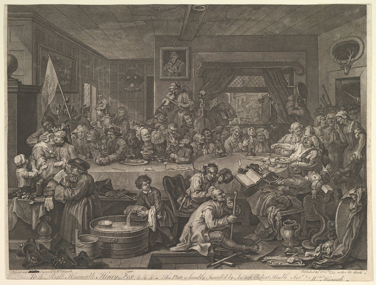 Um entretenimento eleitoral, Placa I: Quatro impressões de uma eleição, 24 de fevereiro de 1755. de William Hogarth