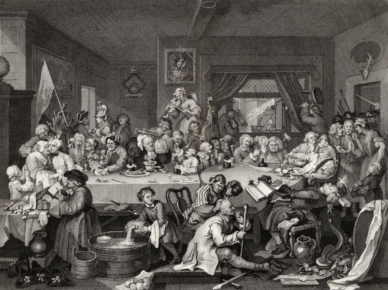 Um entretenimento de eleição, gravado por TE Nicholson, de &39;The Works of William Hogarth&39;, publicado em 1833 de William Hogarth