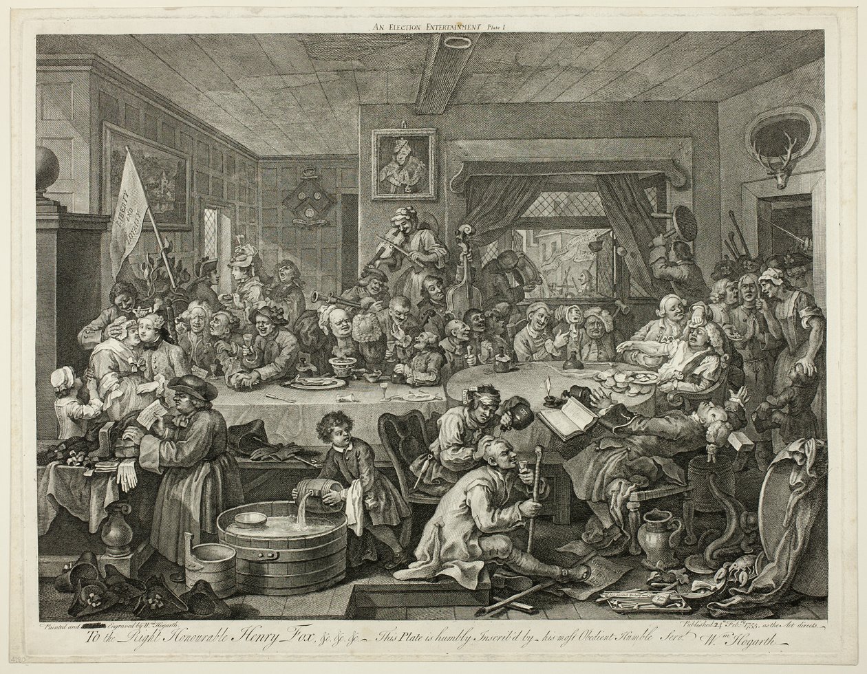 An Election Entertainment, prato um de Four Prints of an Election de William Hogarth