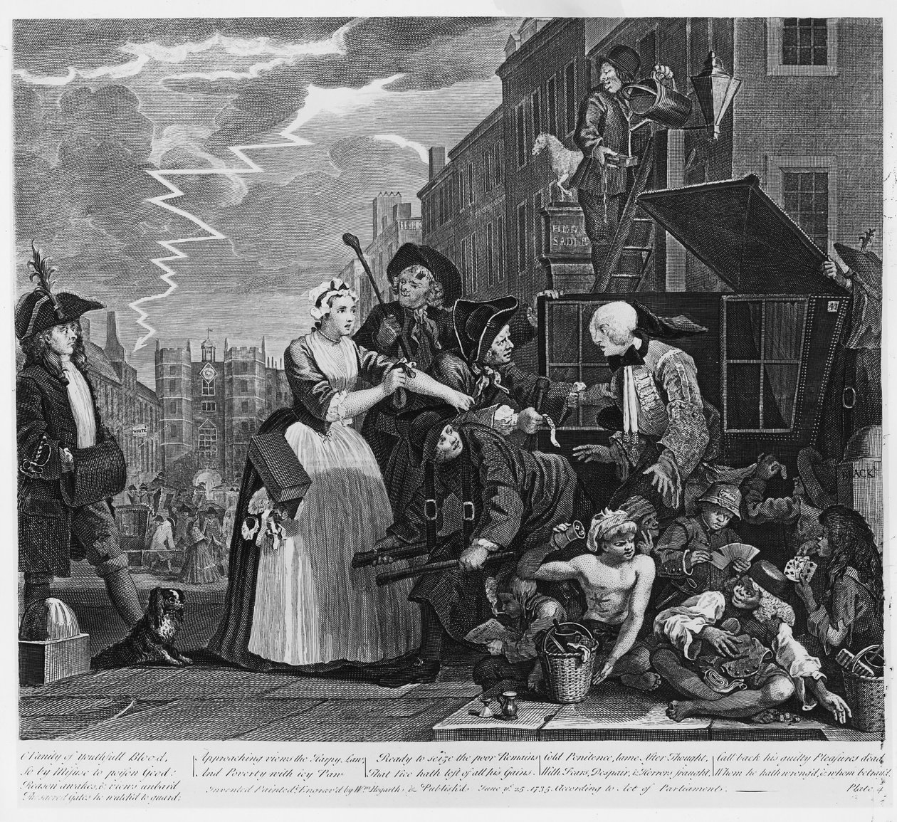 Preso por dívida, placa V de &39;A Rake&39;s Progress&39;, 1735 de William Hogarth