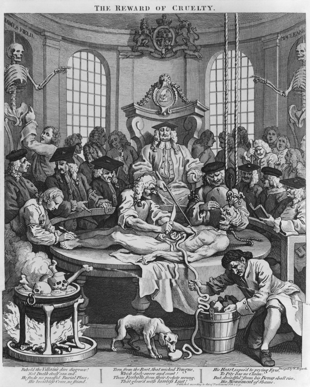 Autópsia ou a recompensa da crueldade, dos quatro estágios da crueldade, 1751 de William Hogarth