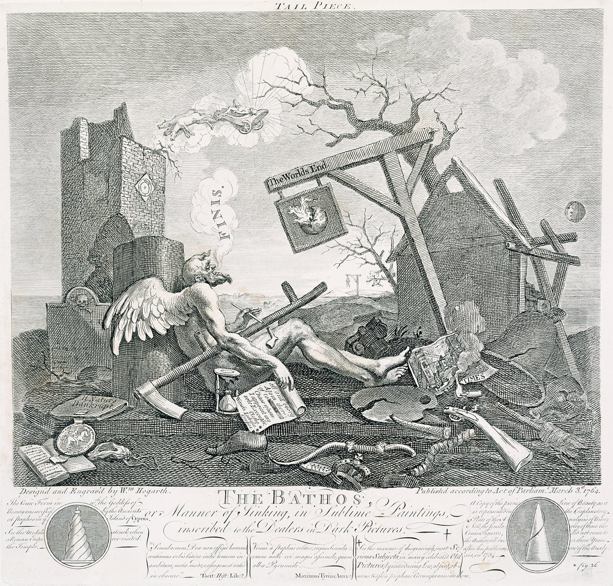 Bathos, Maneira do Naufrágio, em Pinturas Sublimes inscritas nos Dealers in Dark Pictures, 1764 (gravura e gravura) de William Hogarth
