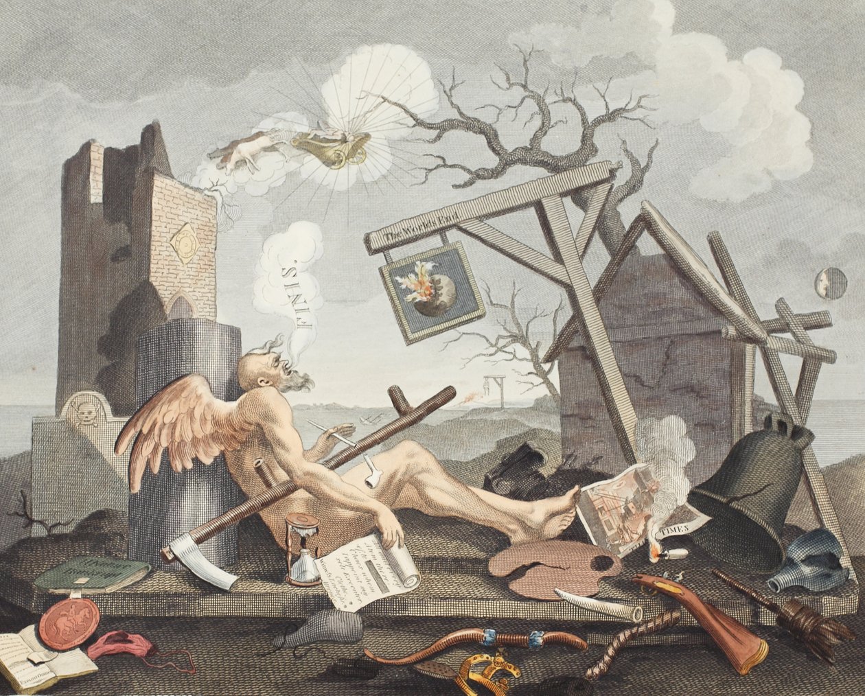 Bathos, Manner of Sinking, em Sublime pinturas inscritas para os negociantes em imagens escuras, ilustração de &39;Hogarth restaurado: as obras inteiras do célebre William Hogarth, re-gravadas por Thomas de William Hogarth