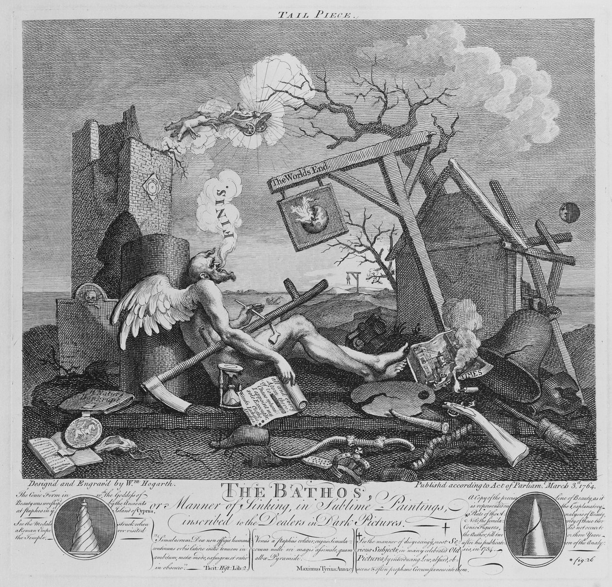 Bathos, Maneira do Naufrágio, em Pinturas Sublimes inscritas nos Dealers in Dark Pictures, 1764 de William Hogarth