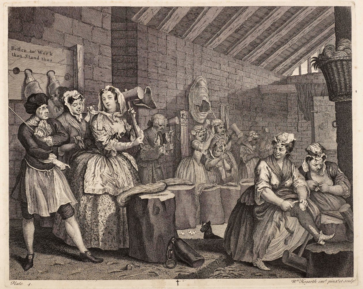 Bater cânhamo em Bridewell: A carreira de uma prostituta, prancha 4 de William Hogarth